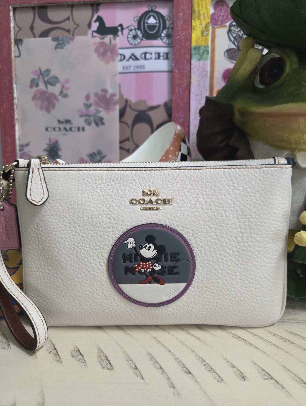 Coach x Disney Minnie Mouse Patch Small Wristlet in the "Chalk" white, EUC - Picture 3 of 16